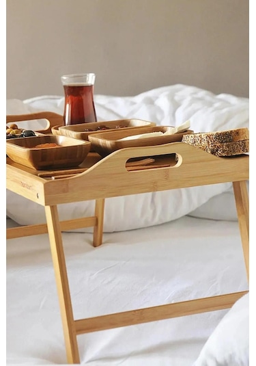 Perotti Katlanır Ayaklı Bambu Yatak Keyif Tepsisi 50cm 30cm , Portatif Tepsi