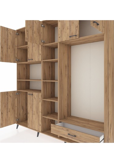 Hyperion Dolap 11 Raflı Tek Çekmeceli 7 Kapaklı 220x44x243 Çam-çam/çam Atlas Çam/atlas Çam