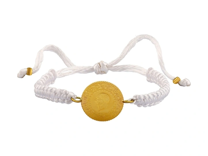 Agakulche 22 Ayar Yarım Altınlı Beyaz İpli Bileklik