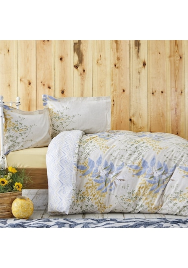 Karaca Home Clarinda Hardal %100 Pamuk Çift Kişilik Lastik Çarşaflı Nevresim Takımı Hardal
