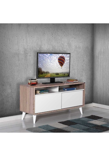 Retro Slide Tv Sehpası Latte-Diamond Beyaz