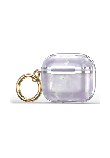 Mermer Doku Galvanik Çerçeve Kulaklık Koruyucu Kılıf Airpods Uyumlu 3 İçin Kanca İle Mor + Gümüş