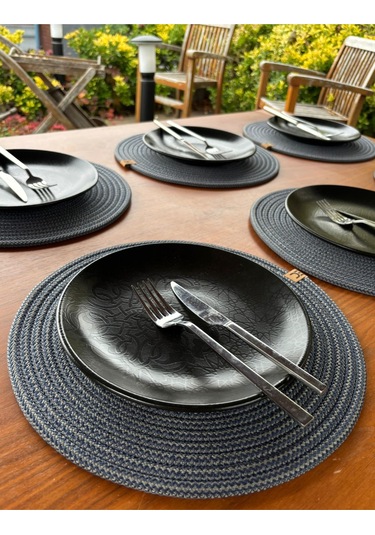 6 Lı Yuvarlak Supla Takımı Kolay Temizlenebilir, Modern Sofralar İçin Antrasit