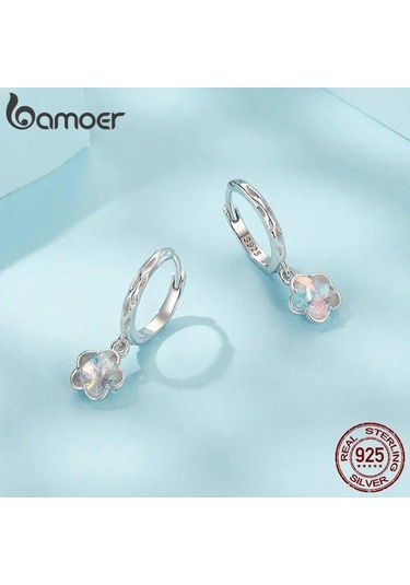 Bamoer 925 Ayar Gümüş Fantezi Buz Çiçek Hoop Küpeler Tatlı Çiçek Kulak Tokaları Kadın Kızlar İçin Parti Güzel Takı Hediye
