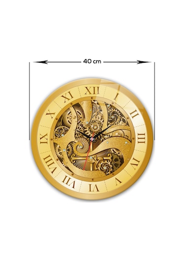 Decorita Cam Saat | Gold Gear | Çap40cm Altın