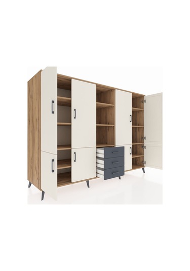 Kronos Dolap 11 Raflı 3 Çekmeceli 8 Kapaklı 220x59x163 Çam-aytaşı Çam-aytaşı/antrasit