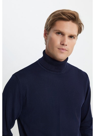 AC&Co / Altınyıldız Classics Standart Fit Normal Kesim Tam Balıkçı Yaka Pamuklu Erkek Triko - Lacivert