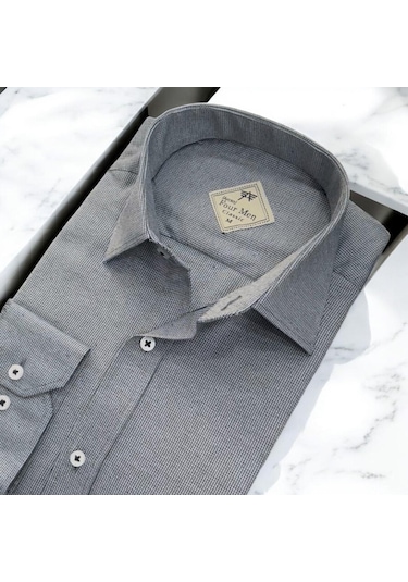 Linen Keten Klasik Uzun Kollu Terletmeyen Gri Erkek Gömlek Regular Kalıp -10156 Gri