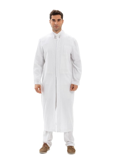 Şile Bezi İnce Erkek Namaz Cübbesi Yazlık Namazlık Pamuk Kumaş Cübbe Beyaz Byz-beyaz Beyaz