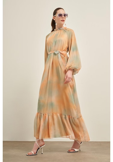 Ftz İpek Saten Elbise Turuncu 31039 Turuncu