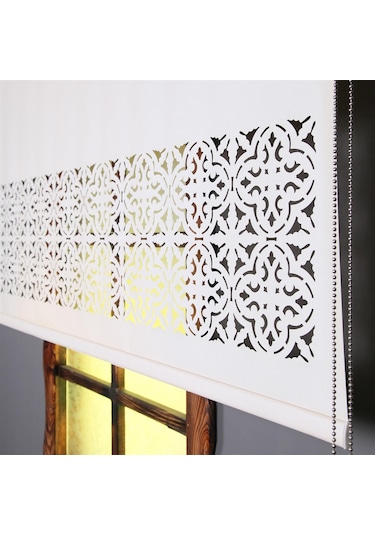 Lazer Kesim Stor Perde - Kalın Mat Model - Beyaz/Krem (471163342)