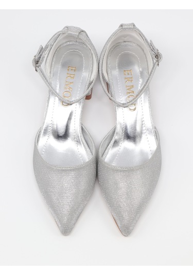 Nesilshoes Nesil Shoes Ermod 301 Gümüş Simli Topuklu Kadın Ayakkabı