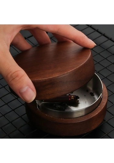 Ulzyvf Yeni Yaratıcı Tablası Sigara Rüzgar Paslanmaz Ofis Masaüstü Küllük Kül Kapaklı Ev Dekorasyon Ceviz Ahşap Adet 8cm-altın -1 Zt