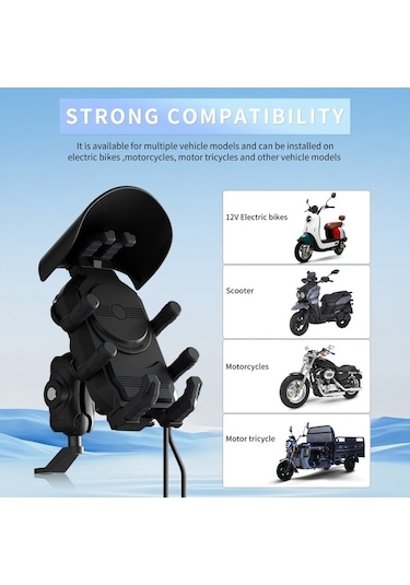 Besthome1 15w Kablosuz Şarjlı Motosiklet Telefon Tutucu, Anti-titreşim, Anti-yağmur, Güneş Koruyucu Telefon Tutucu Siyah