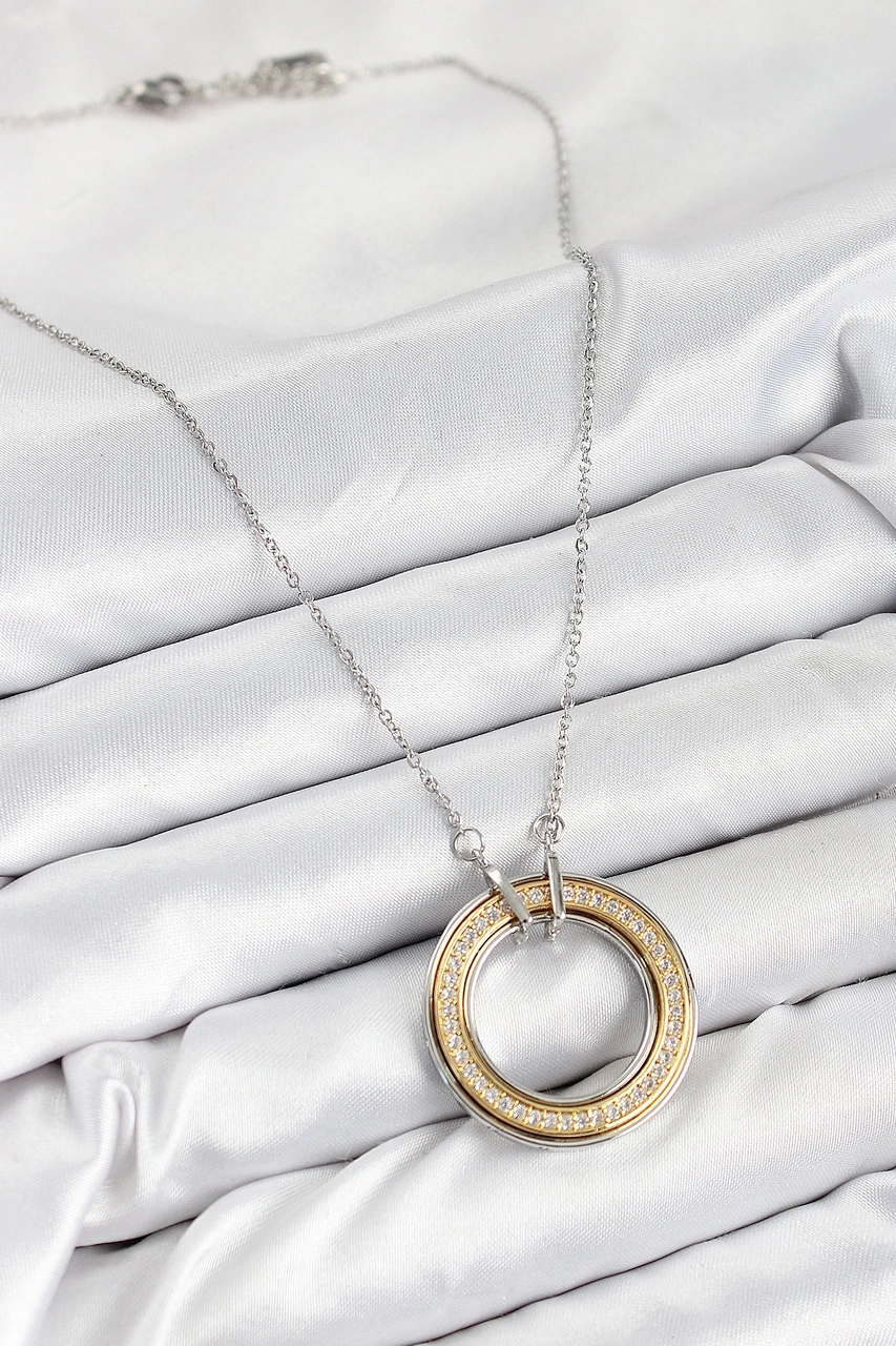 Dodes Dodes 316l Çelik Zirkon Taşlı Dönen Daire Model Gold Ve Gümüş Renk Kadın Kolye Tg27bko10479 Çok renkli