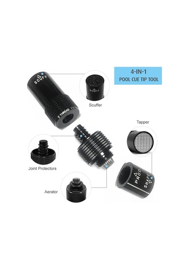 Youtek Alüminyum 4 Ü 1 Arada Bilardo İğne Aleti, 3/8-8 Diş, Siyah - 70x23mm