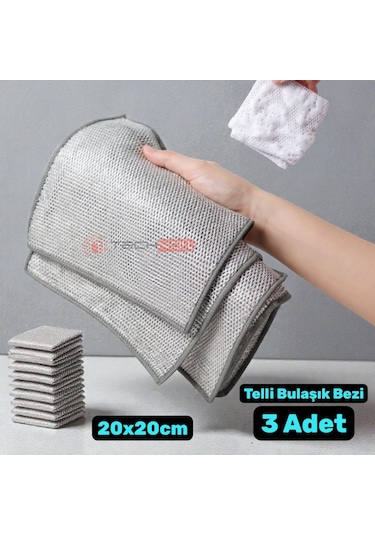 Technow Telli Bulaşık Bezi Mutfak Banyo Bezi Kir Pas Sökücü Telli Temizlik Bezi 3 Adet