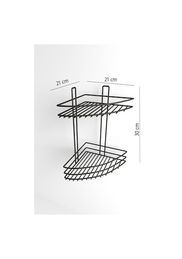 Corelle Kitchen Yapışkanlı 2 Katlı Banyo Köşeliği Köşe Rafı Duş Şampuanlık Duvar Düzenleyici Organizer Raf Siyah