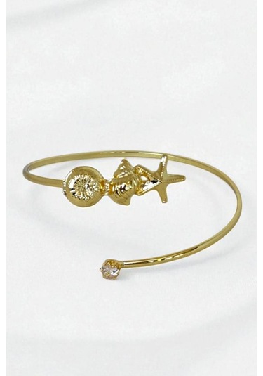 Gold Deniz Kabuğu Ve Kalp Pazu Bandı Üst Kol Bilekliği Ayarlanabilir Gold