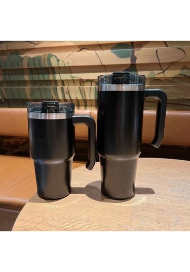 Mor 600/900 Ml Yalıtımlı Bardak Büyük Kapasiteli Sızdırmaz Çift Katmanlı Saplı Paslanmaz Çelik Araba Termal Kahve 900 Ml