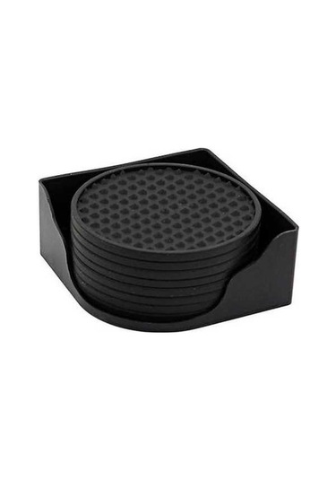 Novahub 8 Adet Siyah Silikon Bardak Altlığı Tutucuyla Kaymaz Yivli, Isıya Dayanıklı, Bulaşık Makinesinde Yıkanabilir Siyah