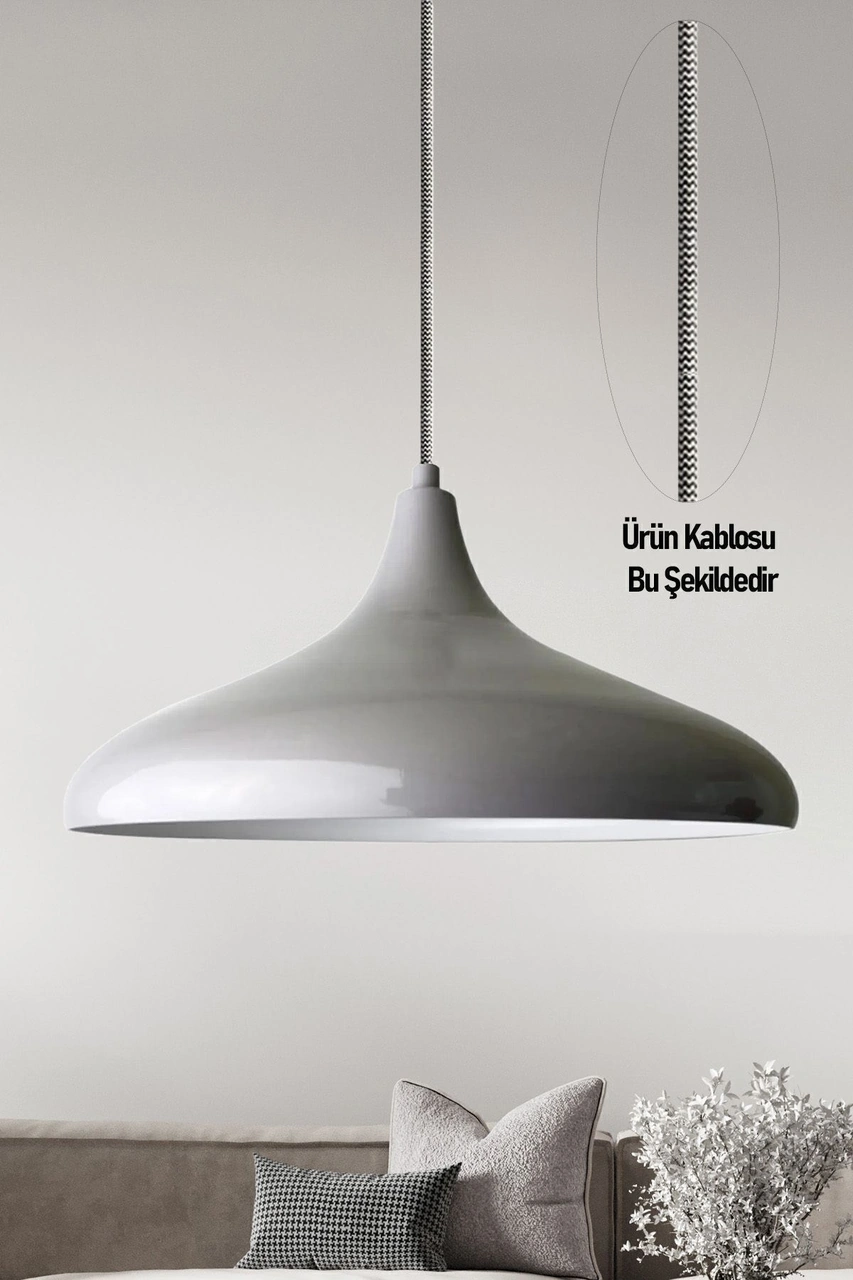Champion Gri Özel Kablo Avize - Alüminyum 35 Cm Cafe Rustik Sarkıt Mutfak Lamba Modelleri Gri
