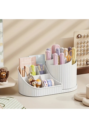 Meridiangoods 360 Dönen Beyaz Makup Organizatör Kutusu - Fırçalar, Rujlar, Cilt Bakımı İçin Kompakt Beyaz