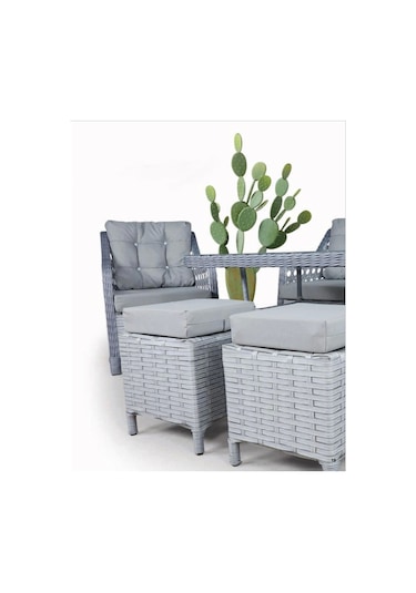 Menekşe 3+1+1+2puf+masa Rattan Bahçe Balkon Mobilyası, 7 Kişilik Bahçe Takımı Gri-gri Gri