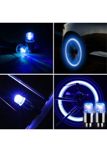 Araç Ve Bisiklet İçin 2 Li Mavi Led Hava Valfi Işık Kapakları Gec Çok Renkli