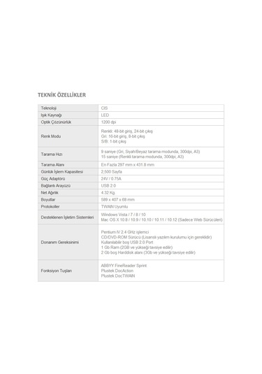 Plustek Opticslim 1180 A3 Tarayıcı