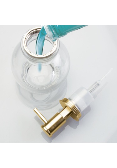 Yuvarlak Cam Sıvı Sabunluk Sarı Pirinc Pompalı 10x10x16cm 424ml