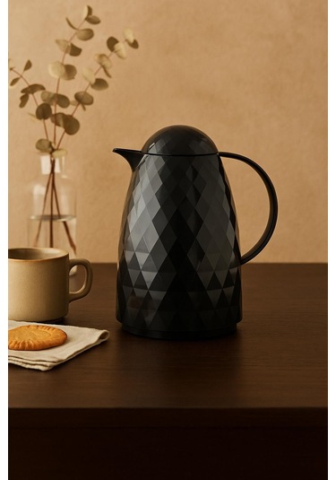 1 Lt Akrilik Siyah Çay Termosu 12 Saat Sıcak 24 Saat Soğuk Siyah