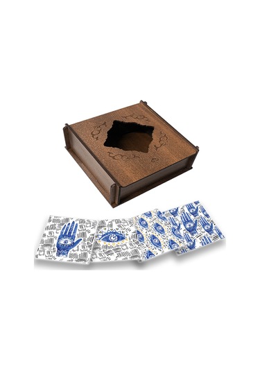 Nazar Siyah 4'lü Seramik Bardak Altlığı Mavi - Siyah