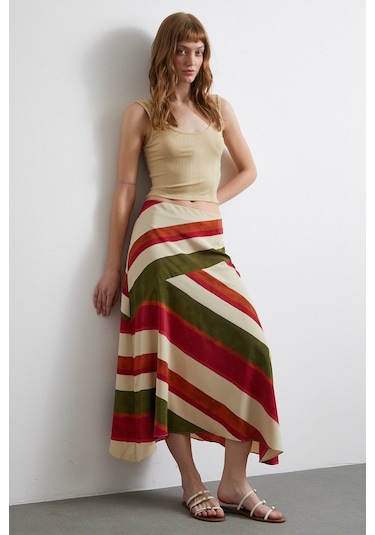 Chery Çizgili Verev Etek Bej Bej