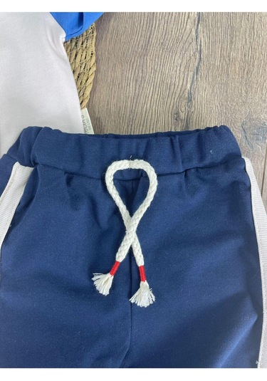 Teddy Ayıcık Baskılı Kapüşonlu Renkli Kol Detaylı Erkek Bebek Takım Koyu Füme