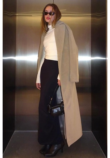 Kahverengi Maxi Basic Etek Siyah