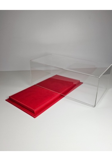 1:18 Model Araçlar İçin Kırmızı Deri Tabanlı Pleksi Case