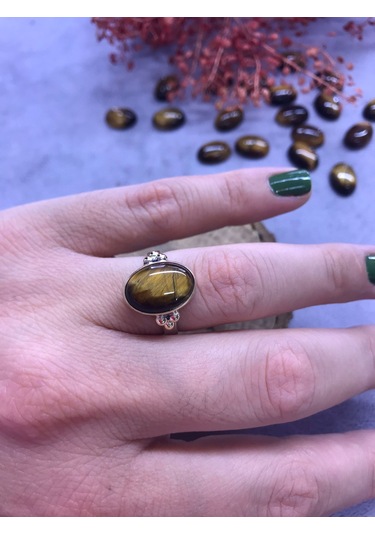 Nsa Gümüş Kaplan Gözü Taşı Gümüş Yüzük 925 Ayar Doğal Taş