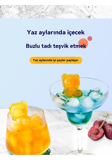 Tcherchi Silikon 6'lı Ayı Buz Kalıbı, Kahve, Süt, Çay, Şekerleme, Dekorasyon İçin Buz Kalıpları Pembe