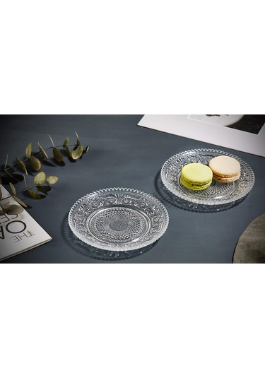 Glassco Garden 12'li Cam Pasta Tabağı Sunumluk Tatlı Pasta Tabak