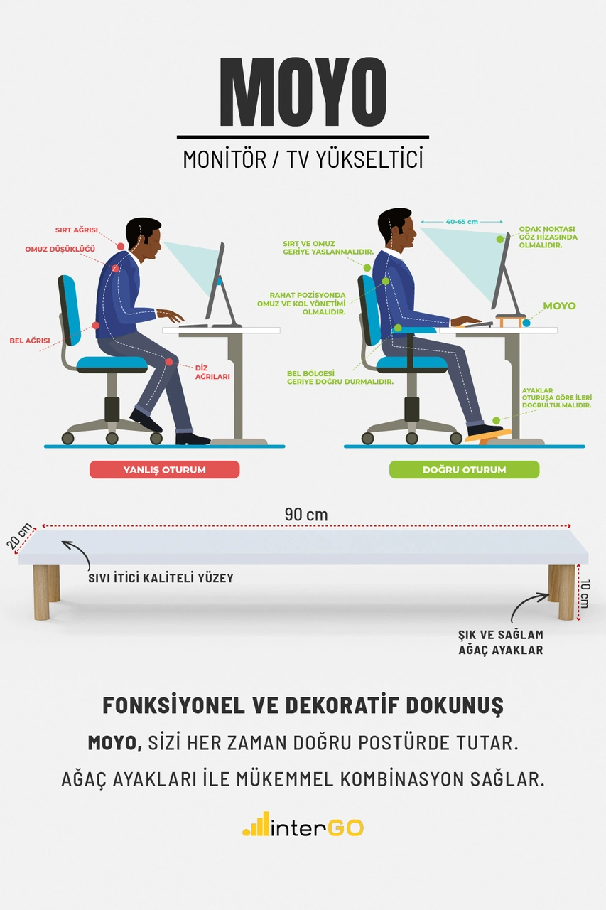 Moyo Monitör Yükseltici, Ekran Yükseltici, Masa Üstü Organizer Beyaz