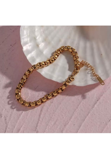 Gold Kalın Örme Çelik Erkek Kolye Ve Bileklik Set 5mm Altın