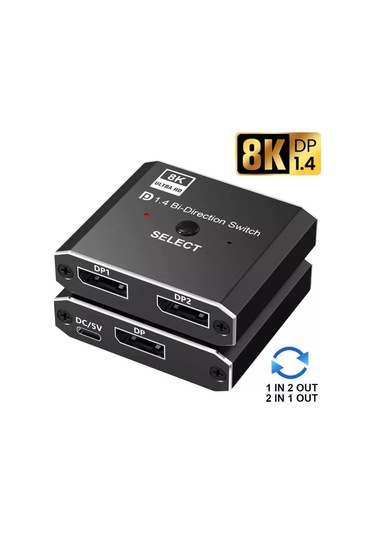8k Displayport Switch Çift Yönlü Geçiş, Uzaktan Kumanda İle 8k 30hz - 4k 120hz Destekli