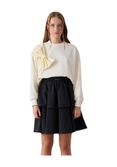 Kız Çocuk Beli Lastikli Taşlı Etek-15348 Siyah