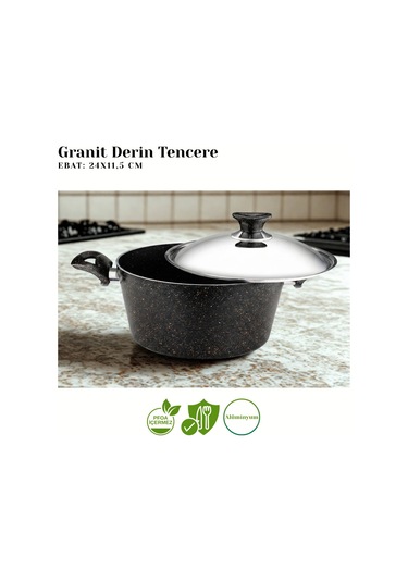 9 Parça Granit Set Çelik Kapak - Siyah Siyah