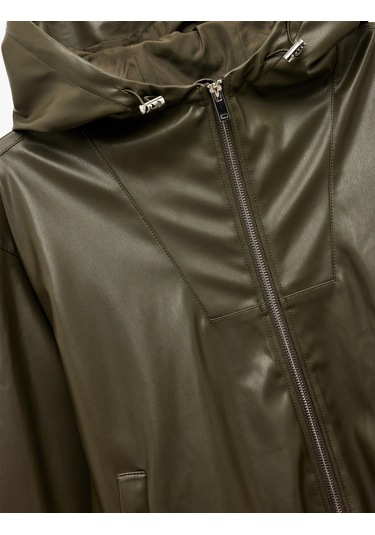 Koton Fermuarlı Cepli Uzun Kollu Kapüşonlu Crop Suni Deri Bomber Ceket Yeşil 6wak20016ew Yeşil