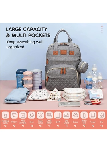 Jialan 3 In 1 Bebek Bezi Çantası Sırt Çantası Katlanabilir Bebek Gri