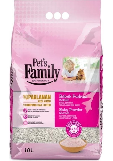 Pets Family Bebek Pudralı İnce Taneli Kedi Kumu 10 Lt