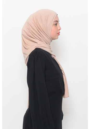 Hazır Pratik Geçmeli Lüks Düz Penye Şal Çapraz Hizalı Açık Bej