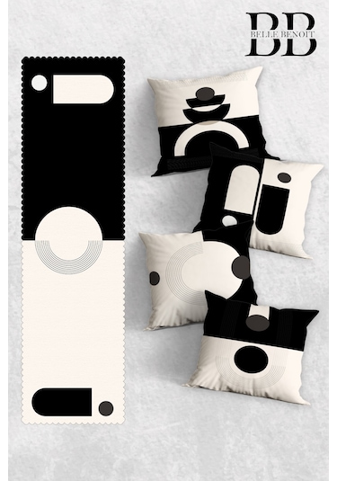 Belle Benoit Baskılı Runner & Koltuk Kırlent Kılıfı Set Desen7